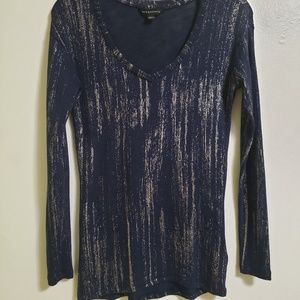 Rock & Republic V-neck Sweater Navy Blue Silver